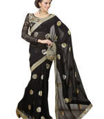 Black plain georgette saree With Blouse