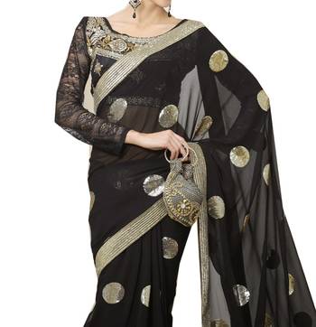 Black plain georgette saree With Blouse 2
