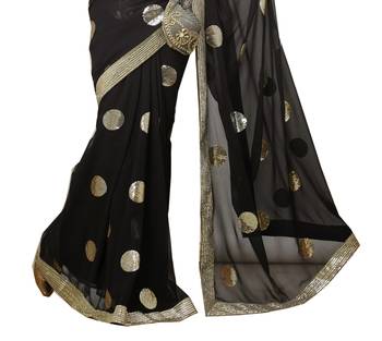 Black plain georgette saree With Blouse 3