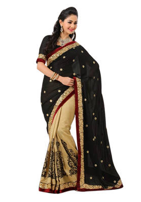 Black printed poly cotton saree With Blouse 1