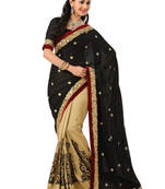 Black printed poly cotton saree With Blouse