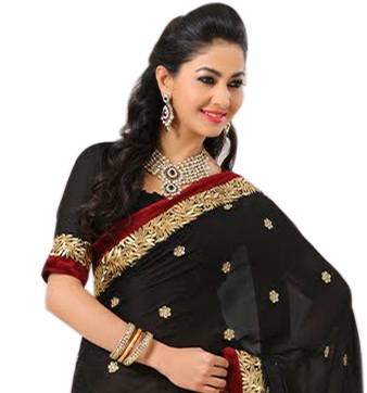 Black printed poly cotton saree With Blouse 2