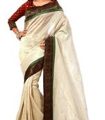 cream plain art silk saree With Blouse