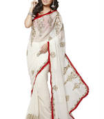 White embroidered georgette saree With Blouse