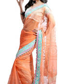 peach plain net saree With Blouse