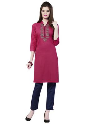 Pink rayon embroidered kurti 1