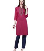 Pink rayon embroidered kurti