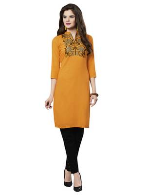 Yellow rayon embroidered kurti 1