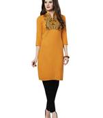 Yellow rayon embroidered kurti