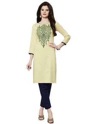 Cream rayon embroidered kurti 1
