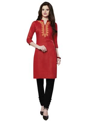 Red rayon embroidered kurti 1
