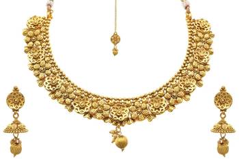 JFL- Fab Floral 3D Gold Designer Necklace / Jewellery Set with Earring for Women 1
