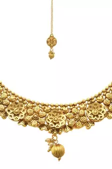 JFL- Fab Floral 3D Gold Designer Necklace / Jewellery Set with Earring for Women