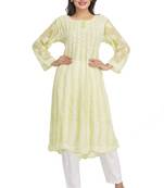 Ada Green Faux Georgette Hand Embroidered Lucknow Chikan Kurti