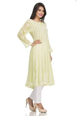 Ada Green Faux Georgette Hand Embroidered Lucknow Chikan Kurti 2