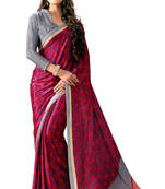 Red printed crepe saree With Blouse