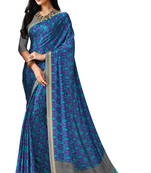Sky Blue printed crepe saree With Blouse