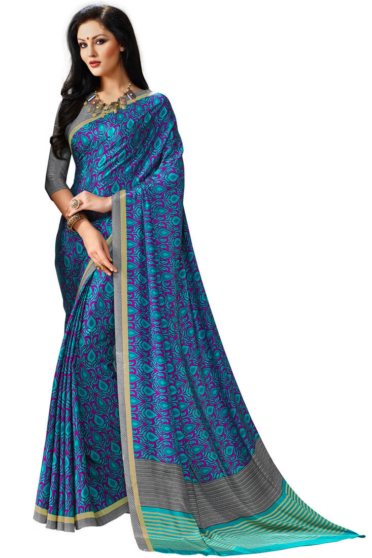Sky Blue printed crepe saree With Blouse