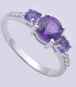 Sterling Silver Ring With Round Amethyst Gemstone