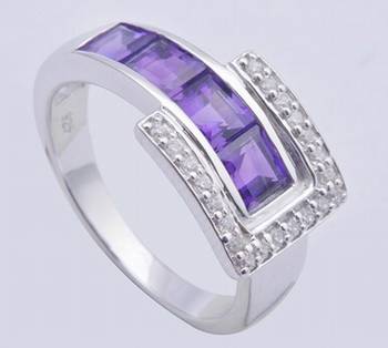 Amethyst Gemstone Silver Ring With Cubic Zircon 1