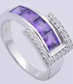 Amethyst Gemstone Silver Ring With Cubic Zircon
