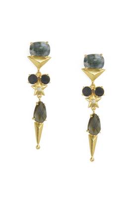 Golden Earrings with  Labrorite Black Onex Stone 1