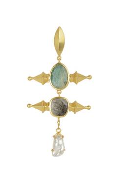 Golden Earrings with Green Aventurine  Black Rutial and Viva Pearl 2
