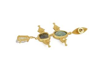 Golden Earrings with Green Aventurine  Black Rutial and Viva Pearl 3
