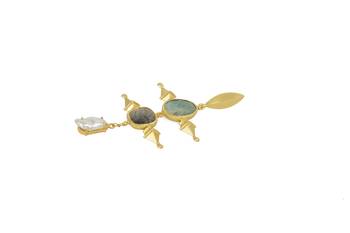 Golden Earrings with Green Aventurine  Black Rutial and Viva Pearl 4