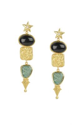 Golden Earrings with Balck Onex and Amzonite Stone 1
