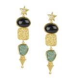 Golden Earrings with Balck Onex and Amzonite Stone
