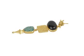 Golden Earrings with Balck Onex and Amzonite Stone 4