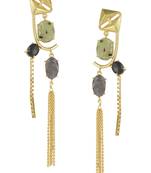 Golden Earrings with Labrorite Graymoon And Black Onex Stones