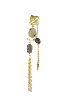 Golden Earrings with Labrorite Graymoon And Black Onex Stones 2