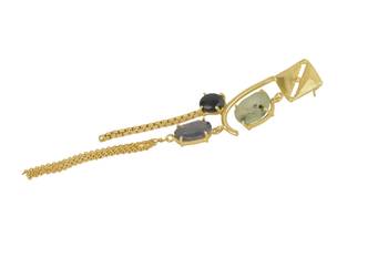 Golden Earrings with Labrorite Graymoon And Black Onex Stones 3