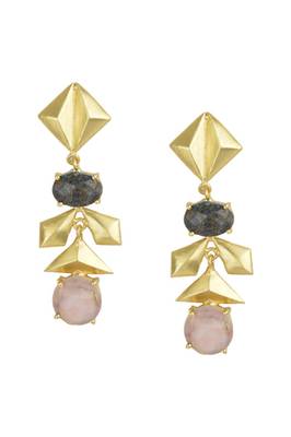 Golden Earrings with Labrorite Pink Opal Stones 1