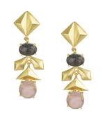 Golden Earrings with Labrorite Pink Opal Stones