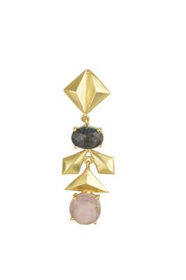 Golden Earrings with Labrorite Pink Opal Stones 2