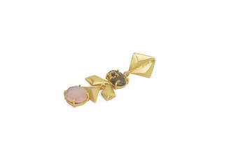 Golden Earrings with Labrorite Pink Opal Stones 3