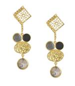 Golden Earrings  with Gray Moon and Black Onex Pink Opal Stones