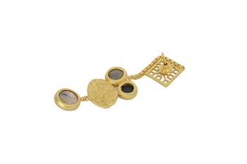 Golden Earrings  with Gray Moon and Black Onex Pink Opal Stones 3