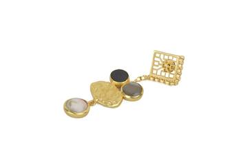 Golden Earrings  with Gray Moon and Black Onex Pink Opal Stones 4