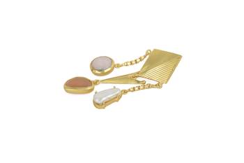 Golden Earrings with Pink Opal and Baige and  Viva Peal Stones 2