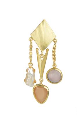 Golden Earrings with Pink Opal and Baige and  Viva Peal Stones 3