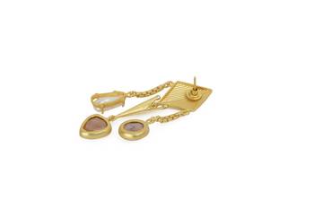 Golden Earrings with Pink Opal and Baige and  Viva Peal Stones 4
