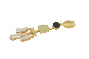Golden Earrings with Black Onex Perinite Viva Pearl  Stones 3