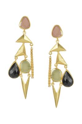 Golden Earrings with Baige Balck and Perinite Stones 1