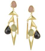 Golden Earrings with Baige Balck and Perinite Stones