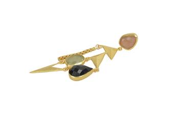 Golden Earrings with Baige Balck and Perinite Stones 3