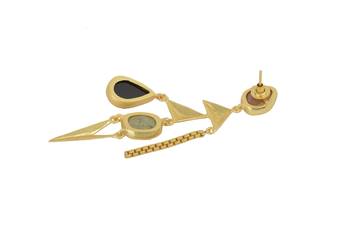 Golden Earrings with Baige Balck and Perinite Stones 4